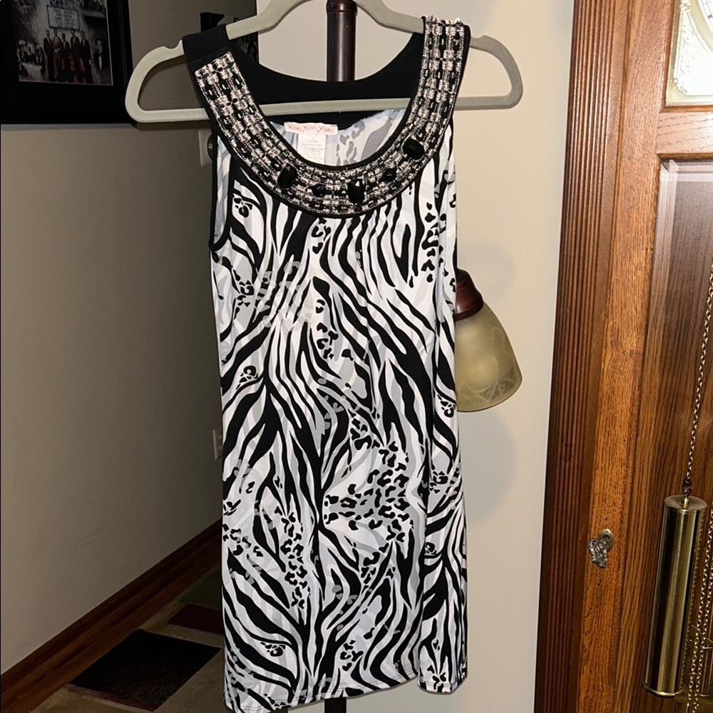 Elegant Black and White Zebra Print Dress